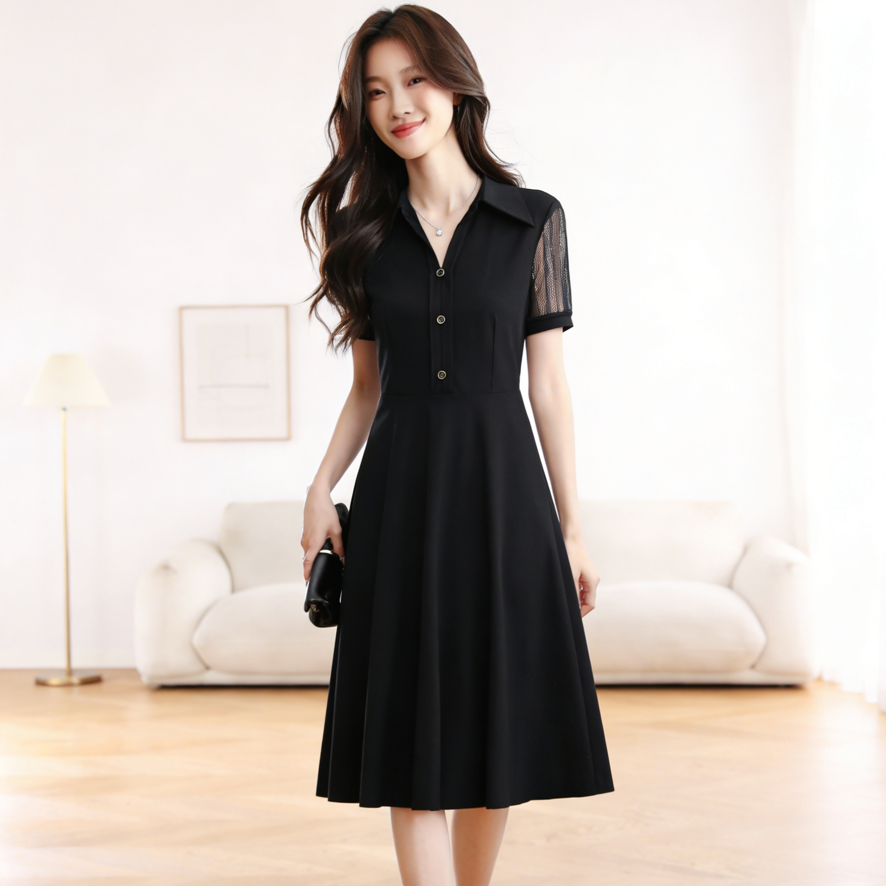 2026-summer-new-womens-plus-size-slimming-hollow-lace-short-sleeve-midi-dress 2026 Summer New Women's Plus Size Slimming Hollow Lace Short Sleeve Midi Dress
