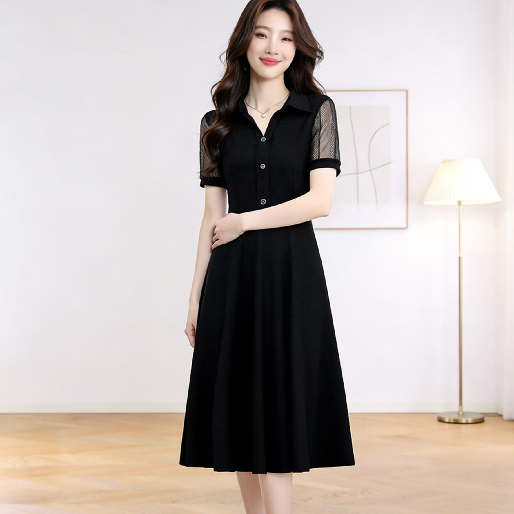 2026-summer-new-womens-plus-size-slimming-hollow-lace-short-sleeve-midi-dress_1 2026 Summer New Women's Plus Size Slimming Hollow Lace Short Sleeve Midi Dress