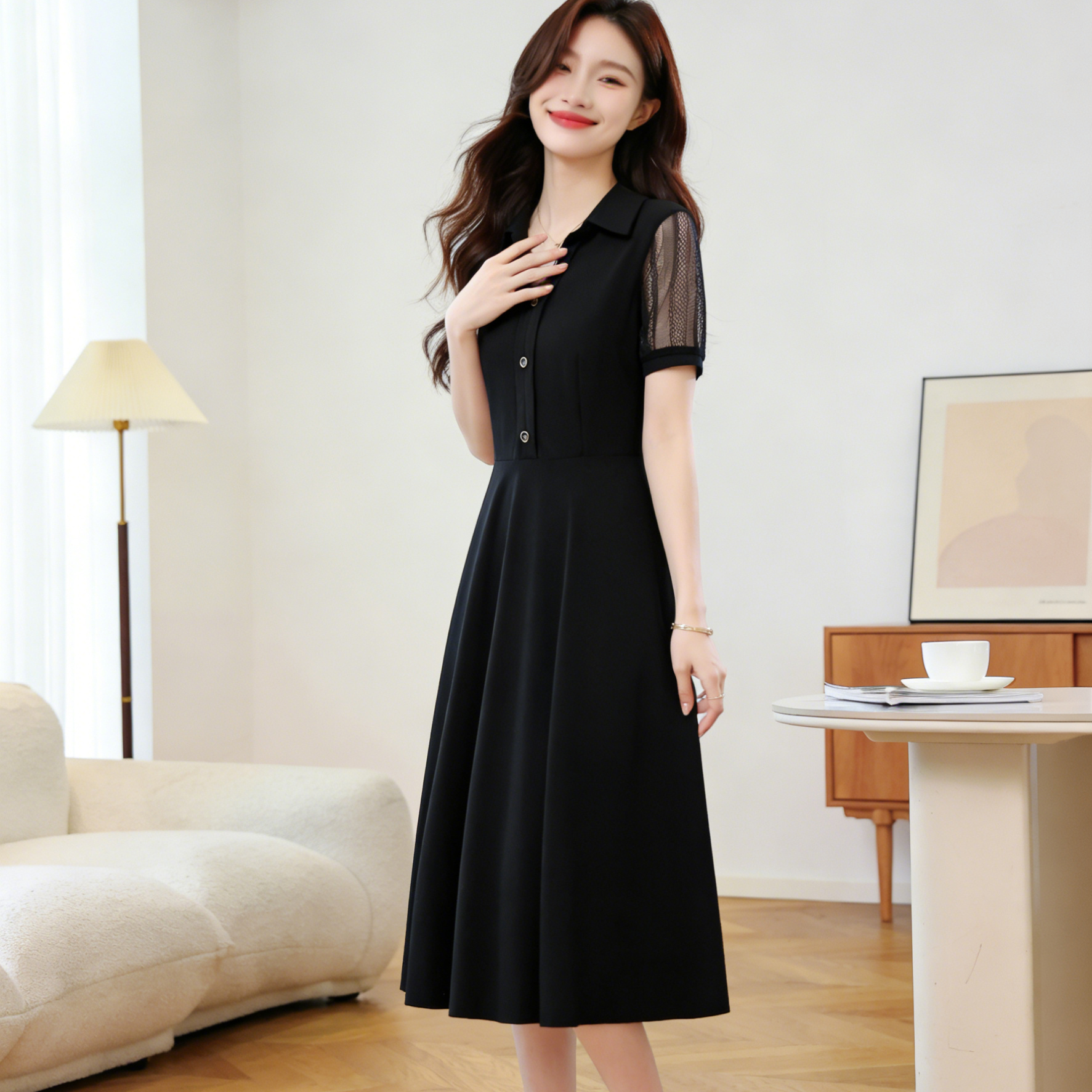 2026-summer-new-womens-plus-size-slimming-hollow-lace-short-sleeve-midi-dress_3 2026 Summer New Women's Plus Size Slimming Hollow Lace Short Sleeve Midi Dress