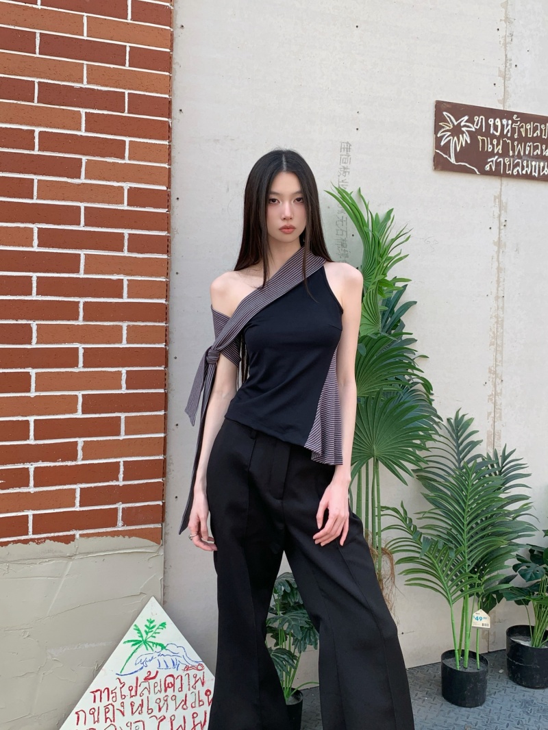 black-off-shoulder-striped-tank-top-for-women Black Off-Shoulder Striped Tank Top for Women