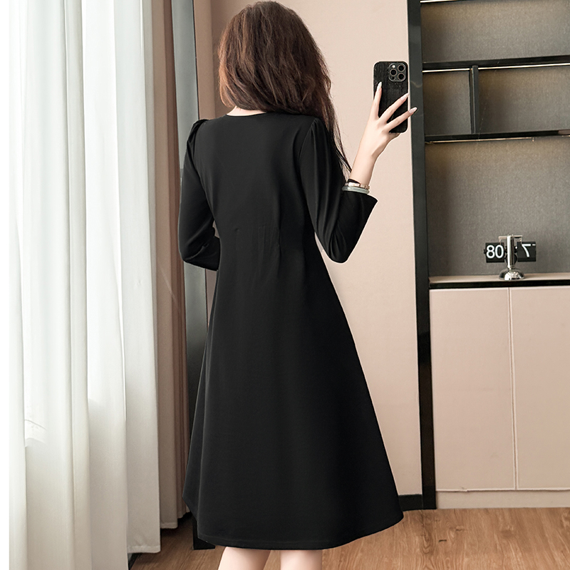 Black Slimming Plus Size Long Sleeve A-Line Dress for Women Spring 2026
