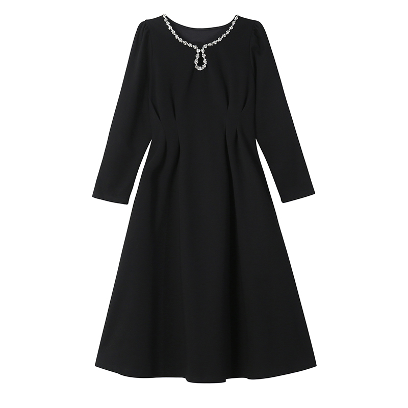 Black Slimming Plus Size Long Sleeve A-Line Dress for Women Spring 2026