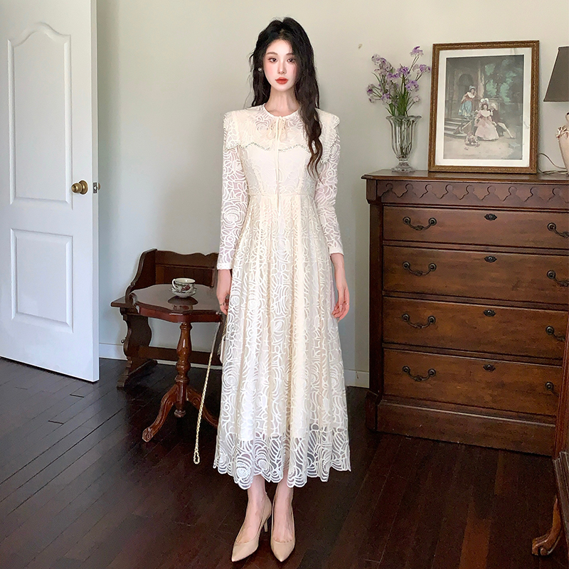 French Elegant Beaded Lace A-Line Long Dress