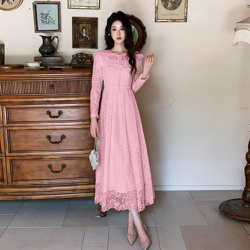 French Elegant Beaded Lace A-Line Long Dress