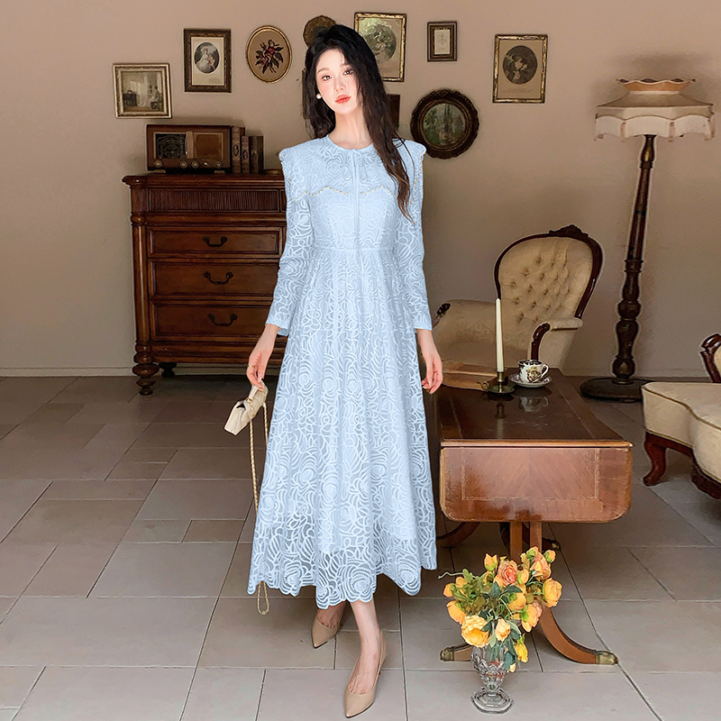 French Elegant Beaded Lace A-Line Long Dress