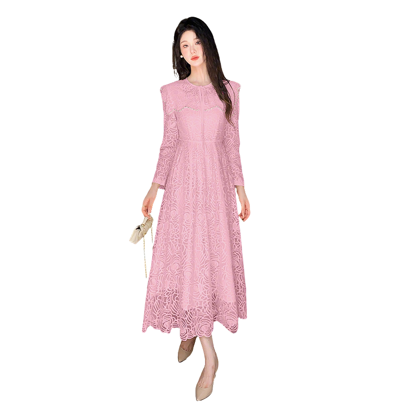 French Elegant Beaded Lace A-Line Long Dress