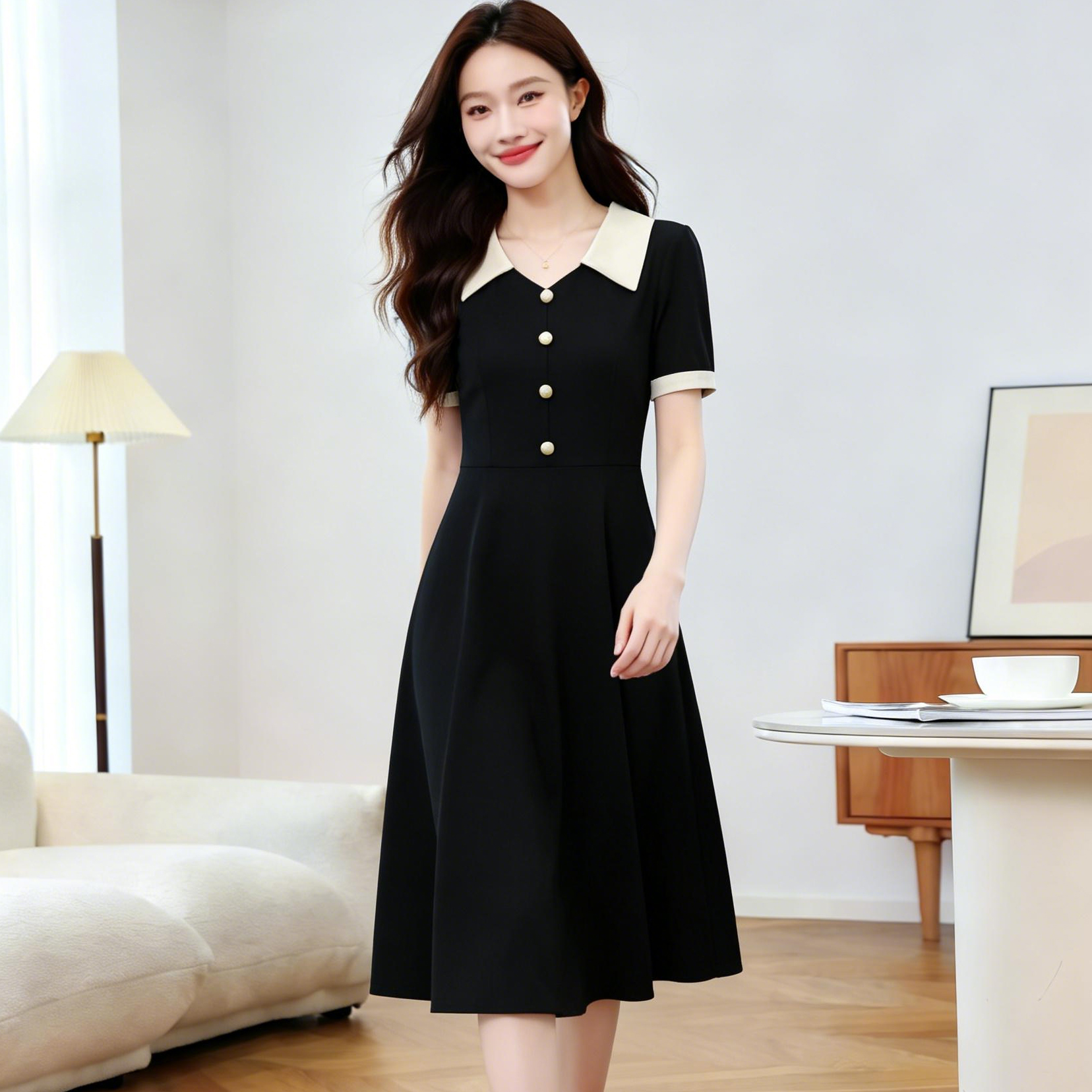 Plus Size Women's Color Block A-Line Midi Dress Short Sleeve Summer Office Wear