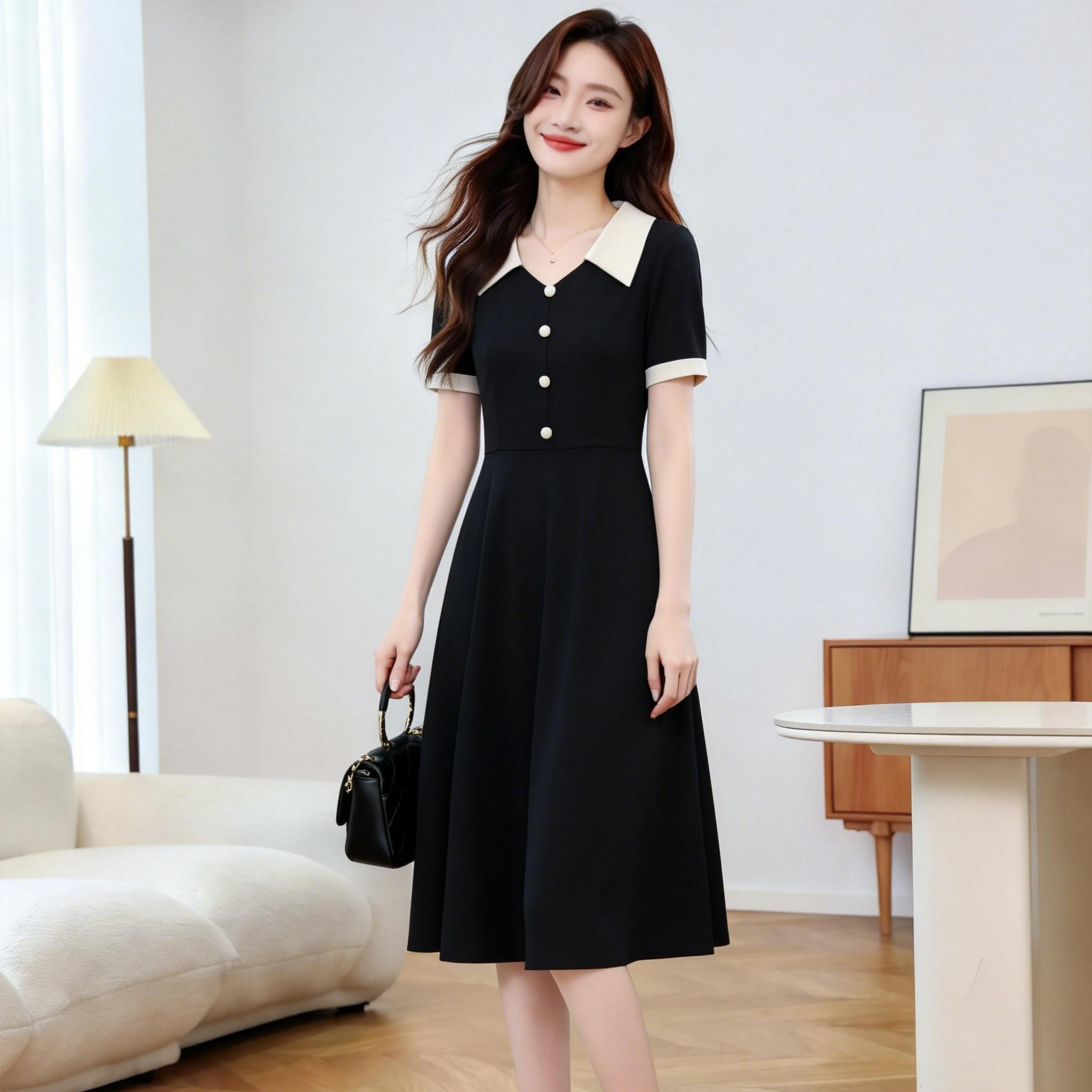 Plus Size Women's Color Block A-Line Midi Dress Short Sleeve Summer Office Wear