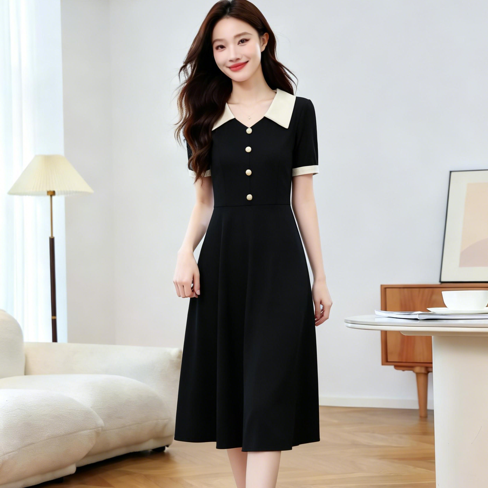 Plus Size Women's Color Block A-Line Midi Dress Short Sleeve Summer Office Wear