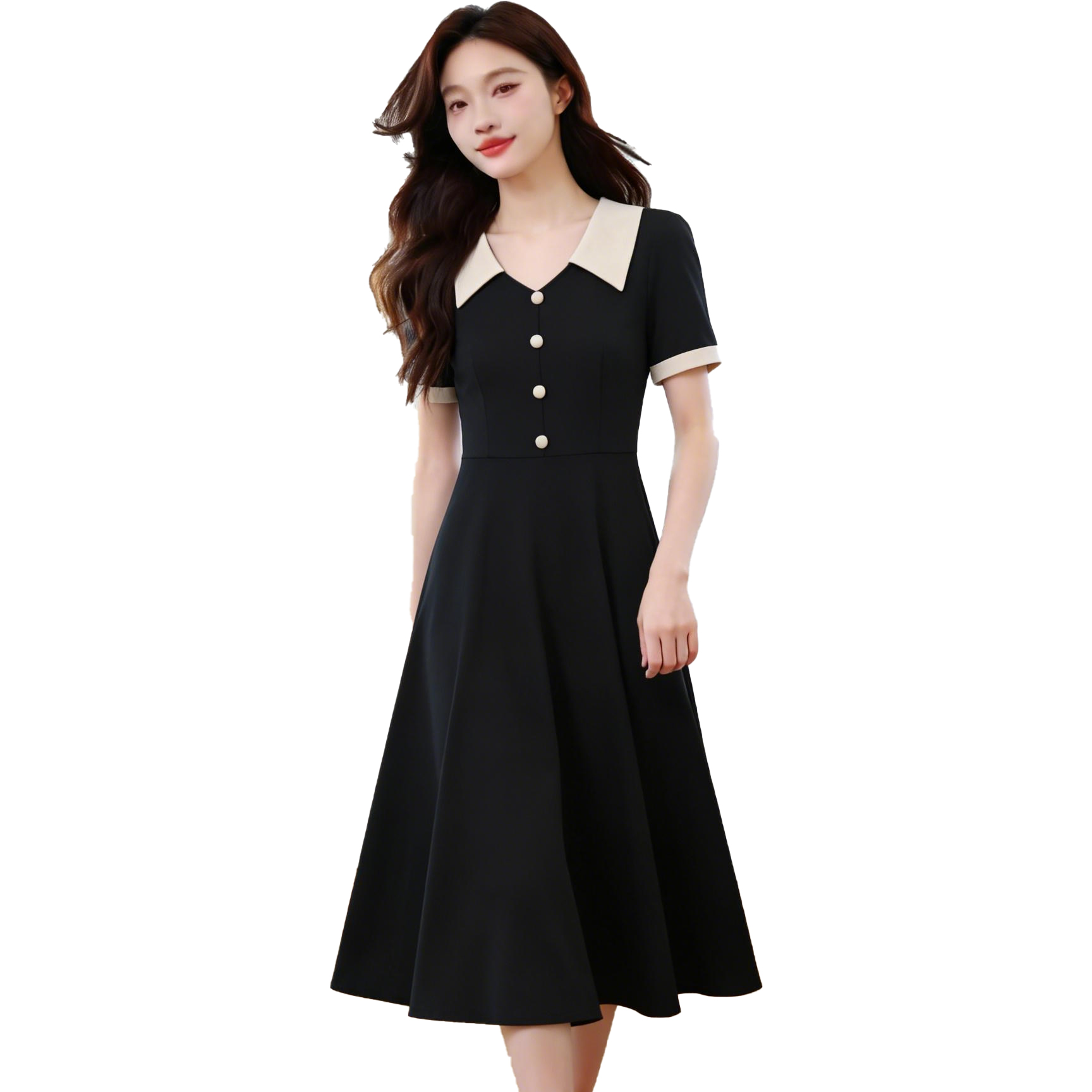 Plus Size Women's Color Block A-Line Midi Dress Short Sleeve Summer Office Wear