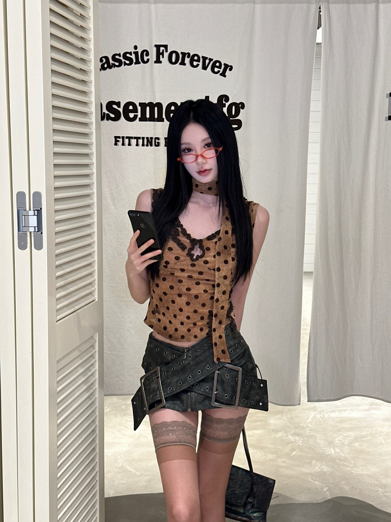 Polka Dot Velvet Vintage Slimming Camisole Tank Top