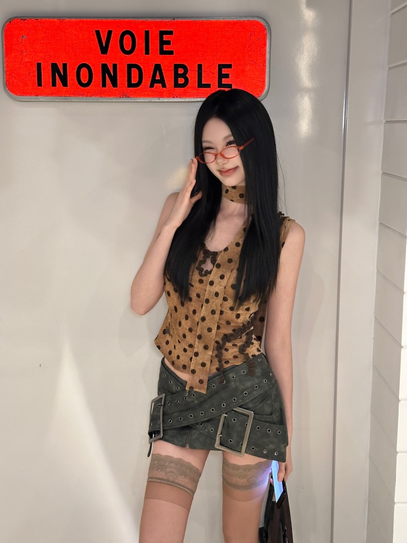 Polka Dot Velvet Vintage Slimming Camisole Tank Top