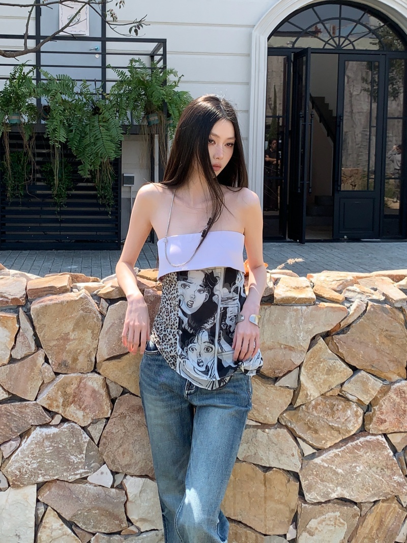 retro-print-satin-cami-top-with-ruched-bust-detail Retro Print Satin Cami Top with Ruched Bust Detail