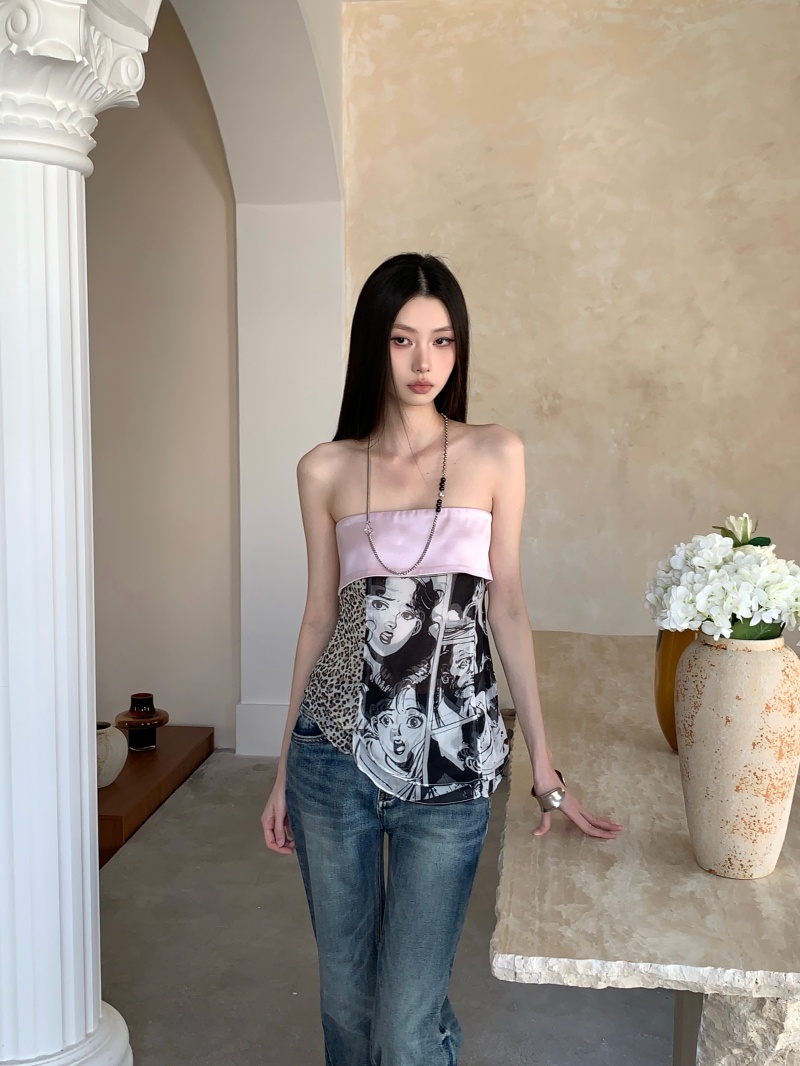 retro-print-satin-cami-top-with-ruched-bust-detail_2 Retro Print Satin Cami Top with Ruched Bust Detail