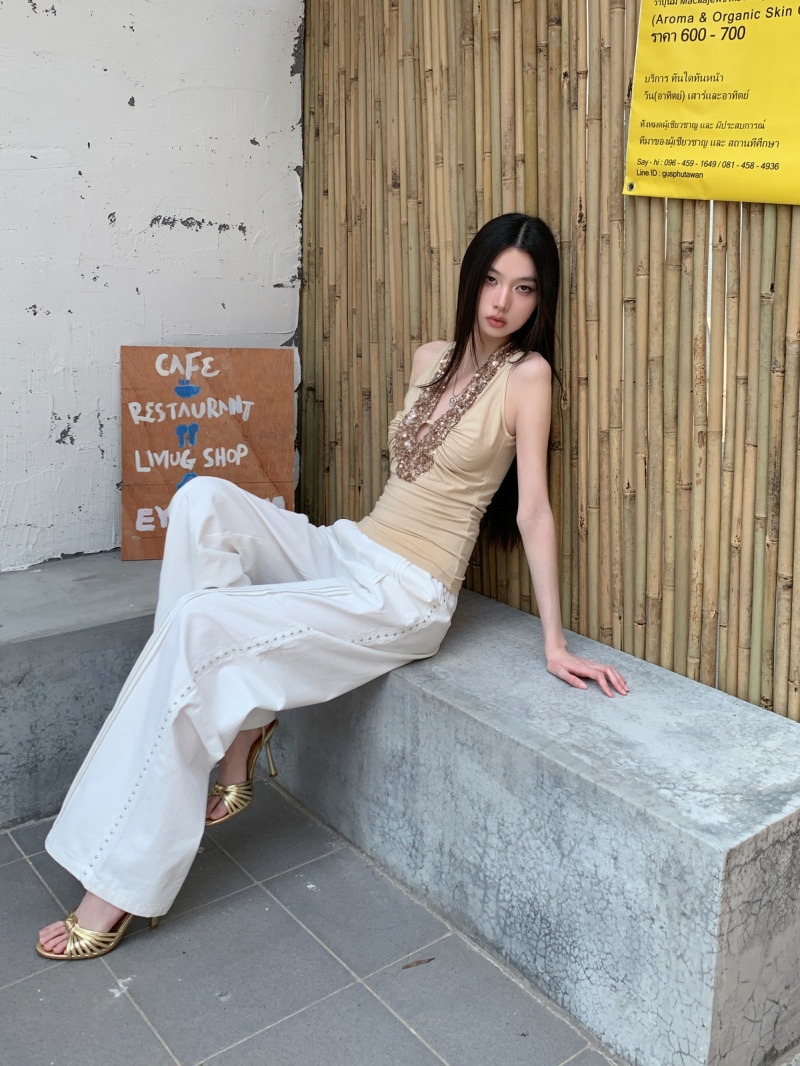Sequin Patchwork Slim Fit Camisole Retro High Stretch Base Tank Top