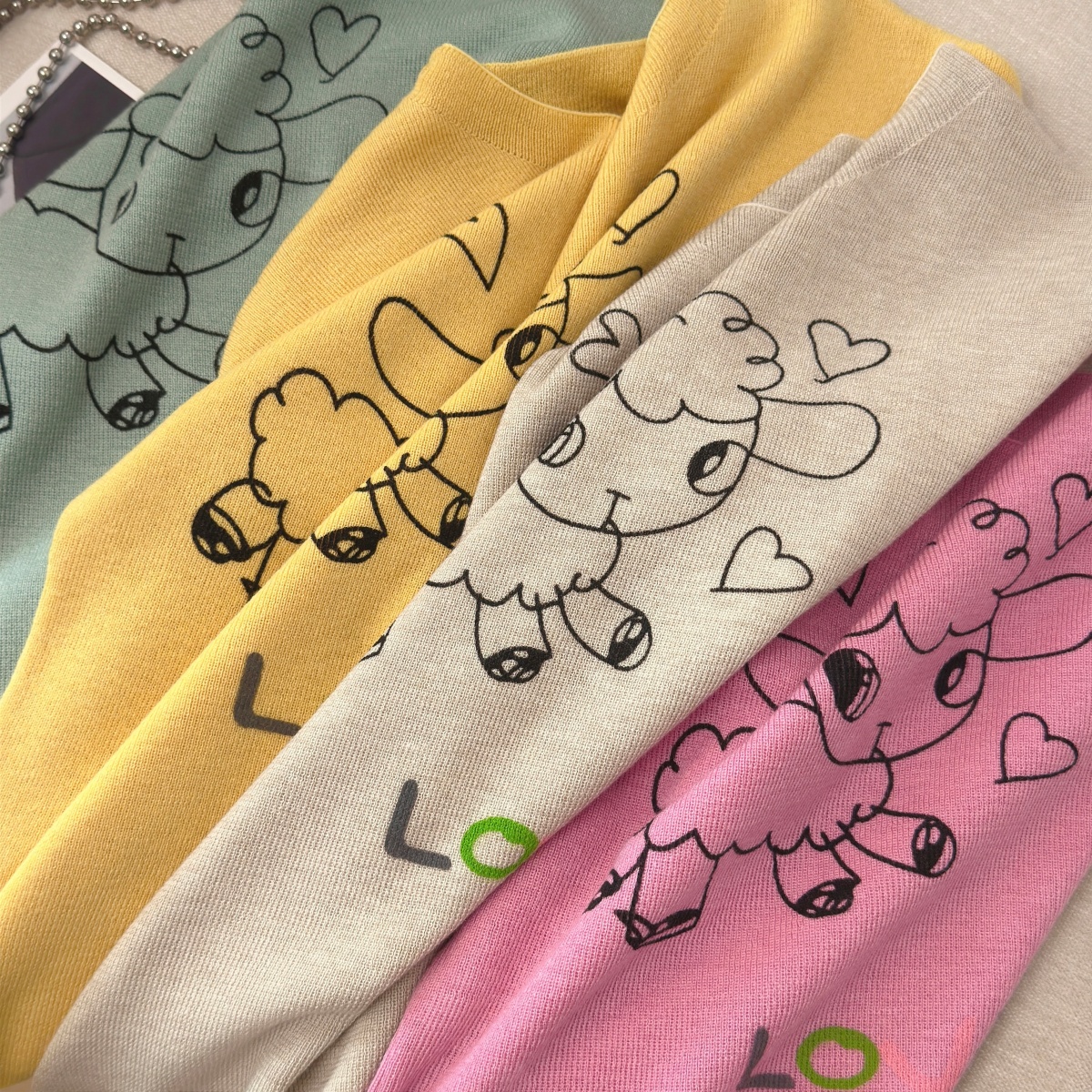 Summer Cartoon Print Knit Short Sleeve Top for Women