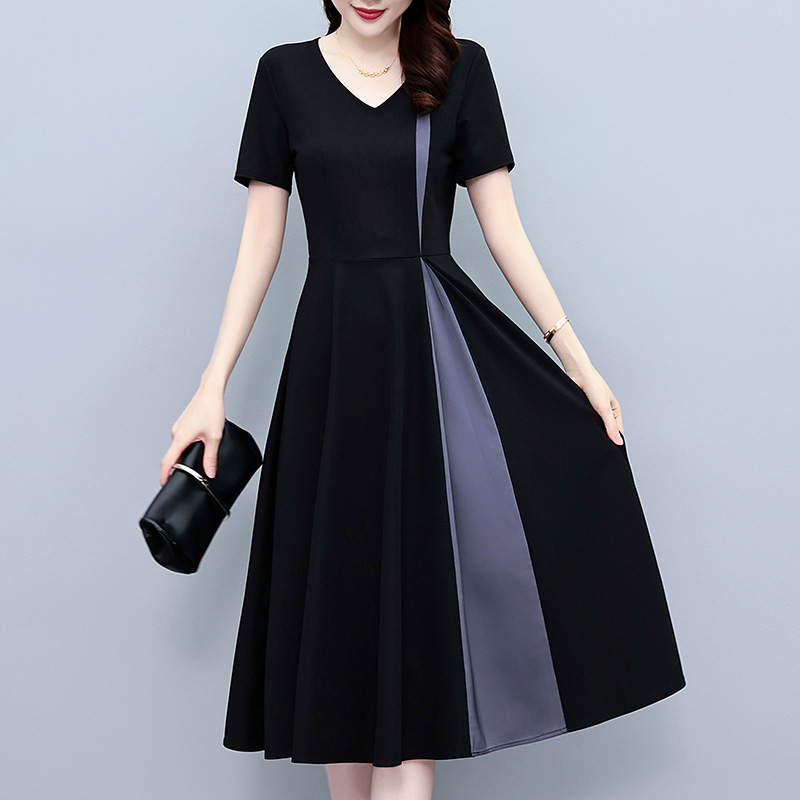 summer-plus-size-color-block-short-sleeve-slimming-midi-dress_1 Summer Plus Size Color Block Short Sleeve Slimming Midi Dress