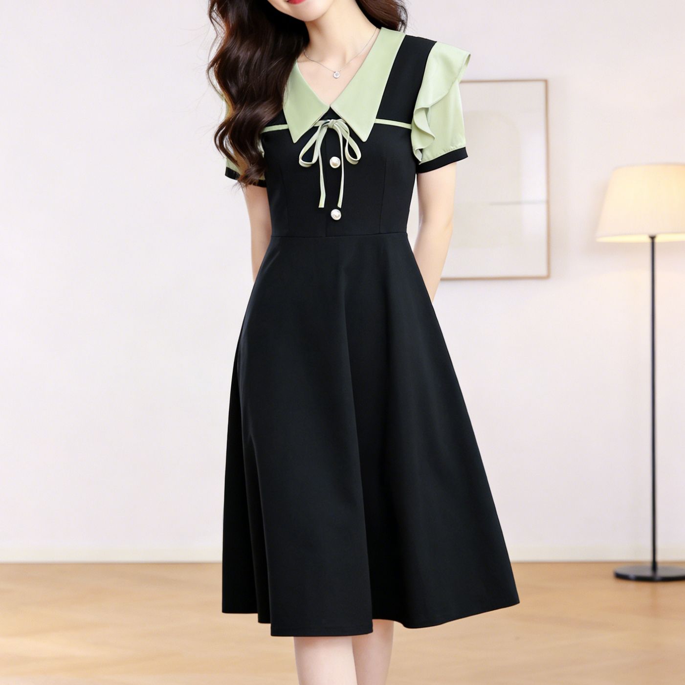 Summer Short Sleeve Doll Collar A-Line Midi Dress Plus Size