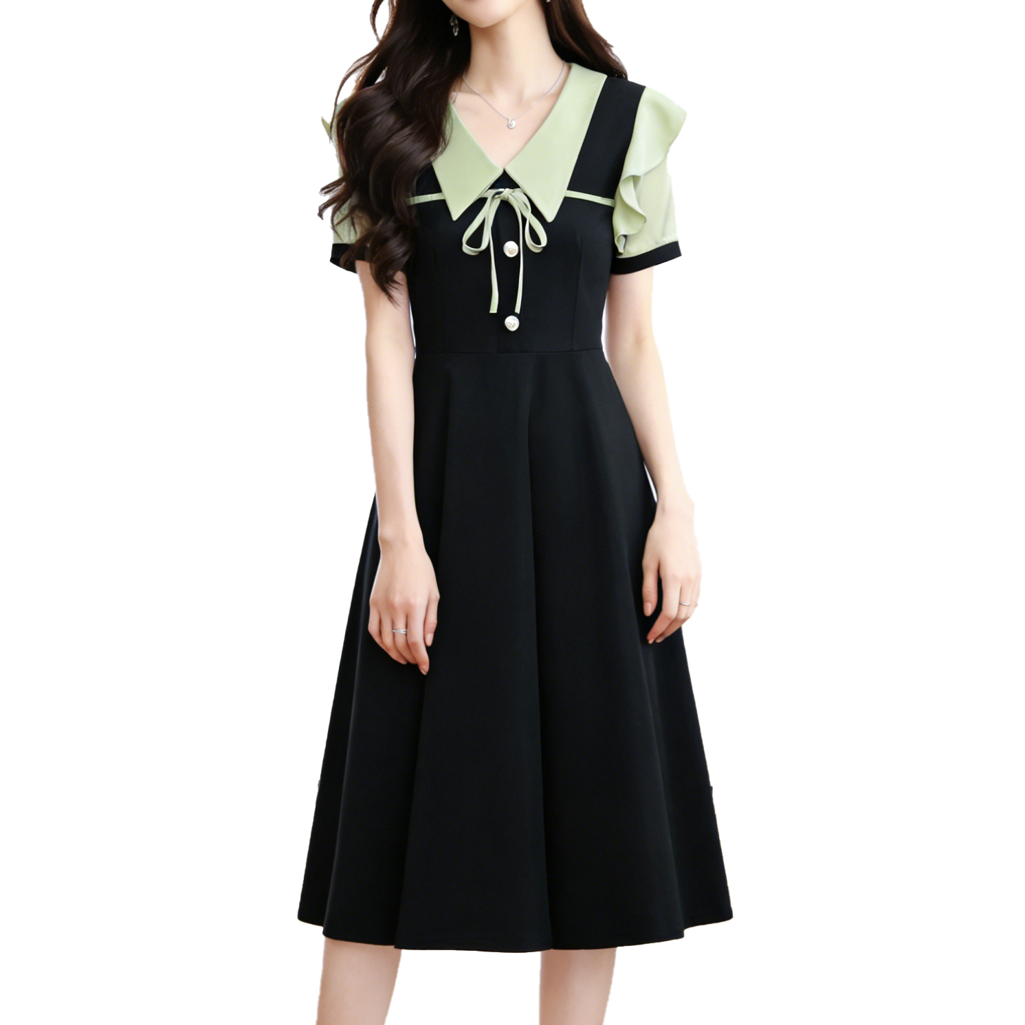 Summer Short Sleeve Doll Collar A-Line Midi Dress Plus Size