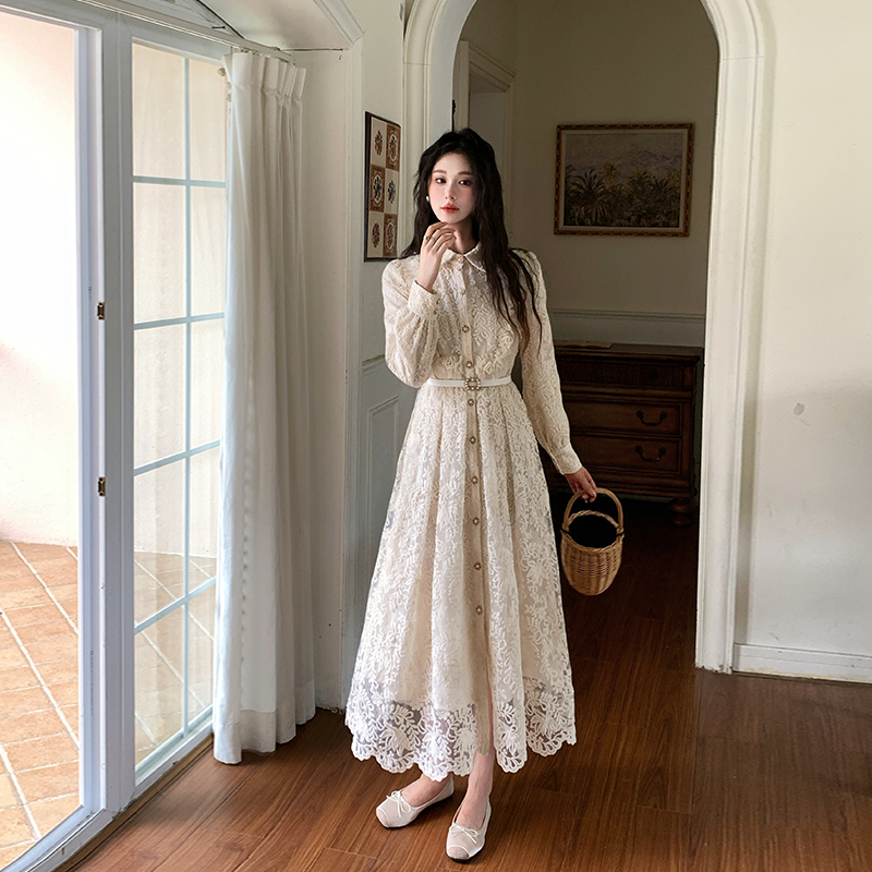 womens-french-style-lace-a-line-midi-dress-with-belt-and-lapel-collar_1 Women's French Style Lace A-Line Midi Dress with Belt and Lapel Collar