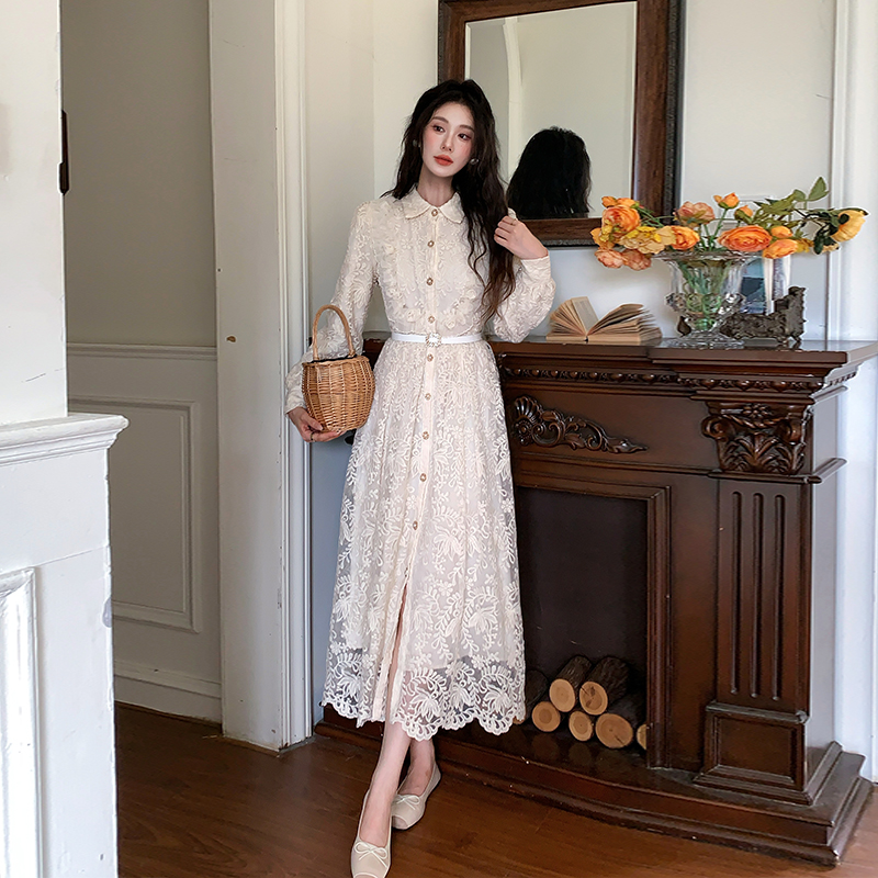womens-french-style-lace-a-line-midi-dress-with-belt-and-lapel-collar_2 Women's French Style Lace A-Line Midi Dress with Belt and Lapel Collar