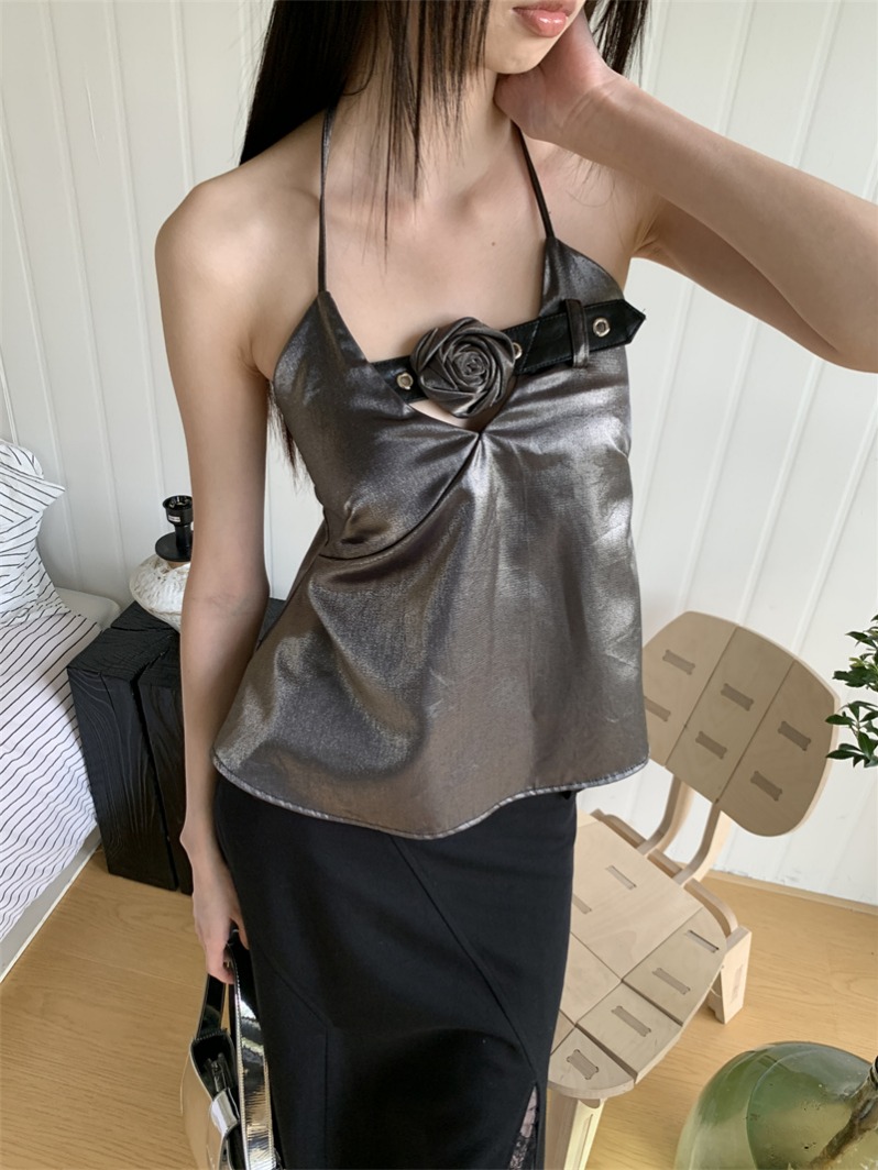 womens-rose-halter-camisole-top-sweet-and-spicy-cropped-vest Women's Rose Halter Camisole Top Sweet and Spicy Cropped Vest