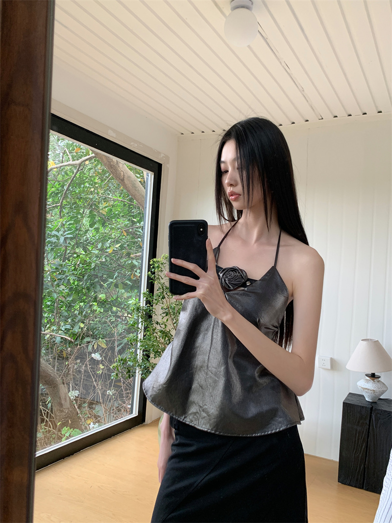 womens-rose-halter-camisole-top-sweet-and-spicy-cropped-vest_1 Women's Rose Halter Camisole Top Sweet and Spicy Cropped Vest