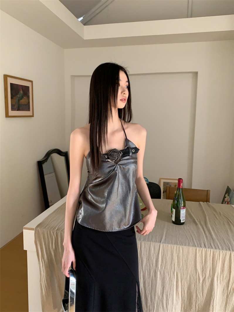 womens-rose-halter-camisole-top-sweet-and-spicy-cropped-vest_3 Women's Rose Halter Camisole Top Sweet and Spicy Cropped Vest
