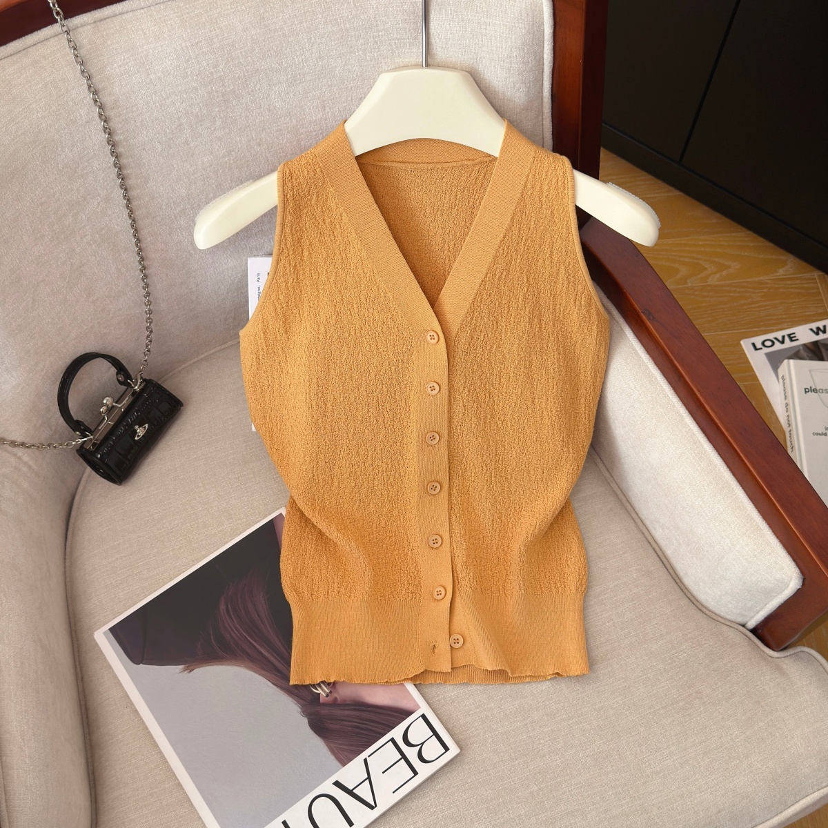 womens-sleeveless-knit-cardigan-summer-solid-color-soft-top Women's Sleeveless Knit Cardigan Summer Solid Color Soft Top