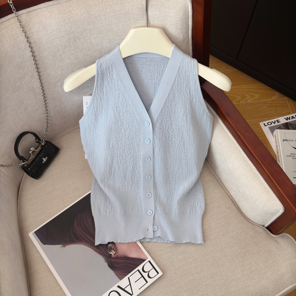 Women's Sleeveless Knit Cardigan Summer Solid Color Soft Top