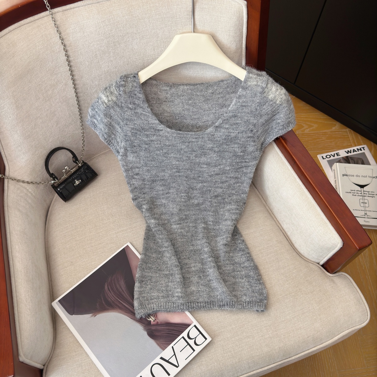 Women's Summer Knit Short Sleeve Top Solid Color Slimming Pullover - Style b70fc5