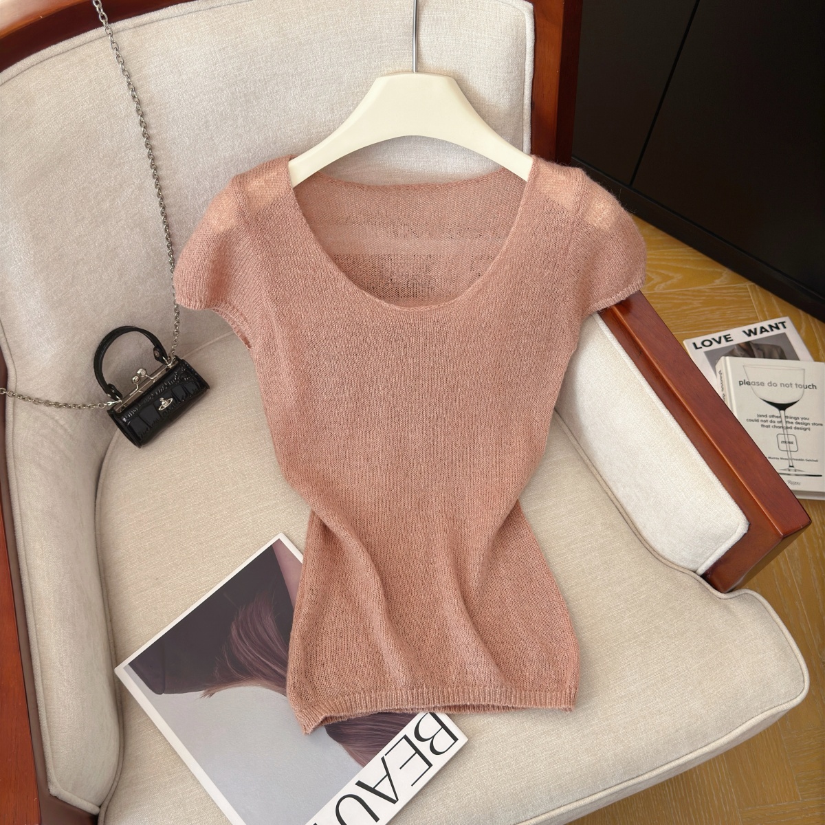 Women's Summer Knit Short Sleeve Top Solid Color Slimming Pullover - Style b70fc5