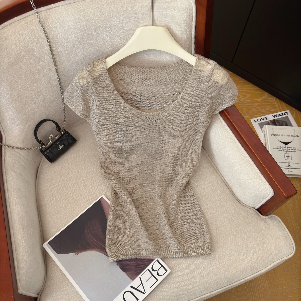 Women's Summer Knit Short Sleeve Top Solid Color Slimming Pullover - Style b70fc5