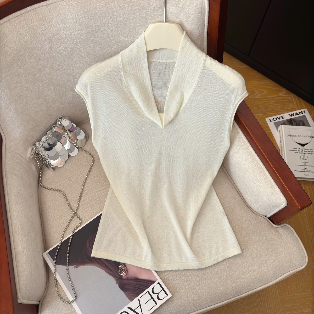 womens-summer-sleeveless-knit-top-korean-style-slimming-draped-neck-vest Women's Summer Sleeveless Knit Top Korean Style Slimming Draped Neck Vest