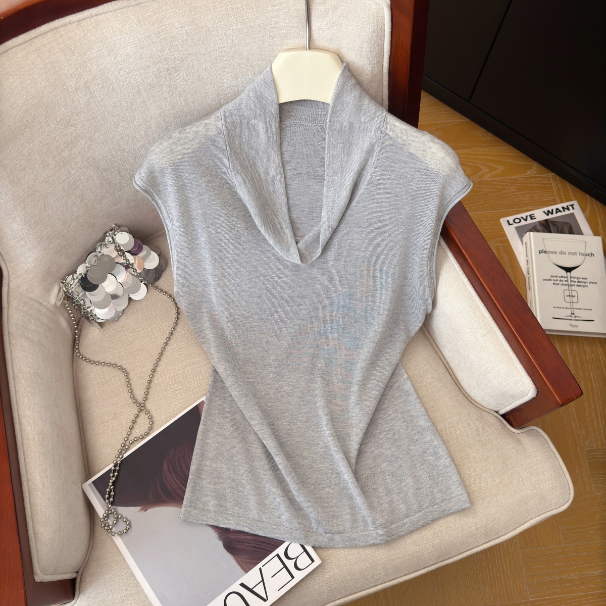 womens-summer-sleeveless-knit-top-korean-style-slimming-draped-neck-vest_1 Women's Summer Sleeveless Knit Top Korean Style Slimming Draped Neck Vest