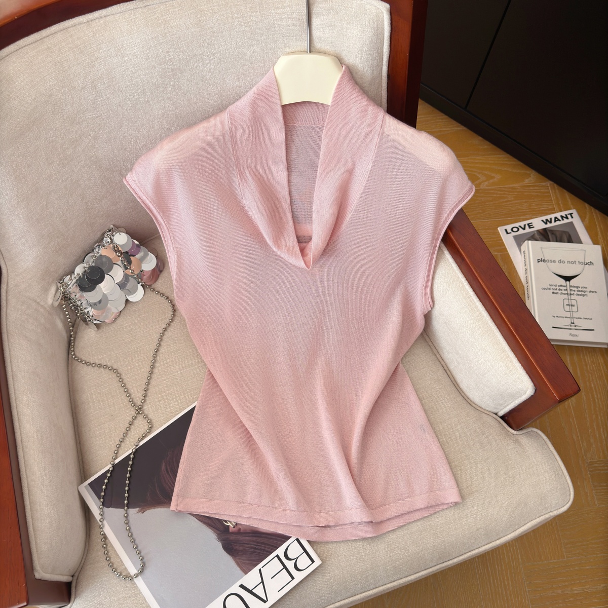 womens-summer-sleeveless-knit-top-korean-style-slimming-draped-neck-vest_2 Women's Summer Sleeveless Knit Top Korean Style Slimming Draped Neck Vest