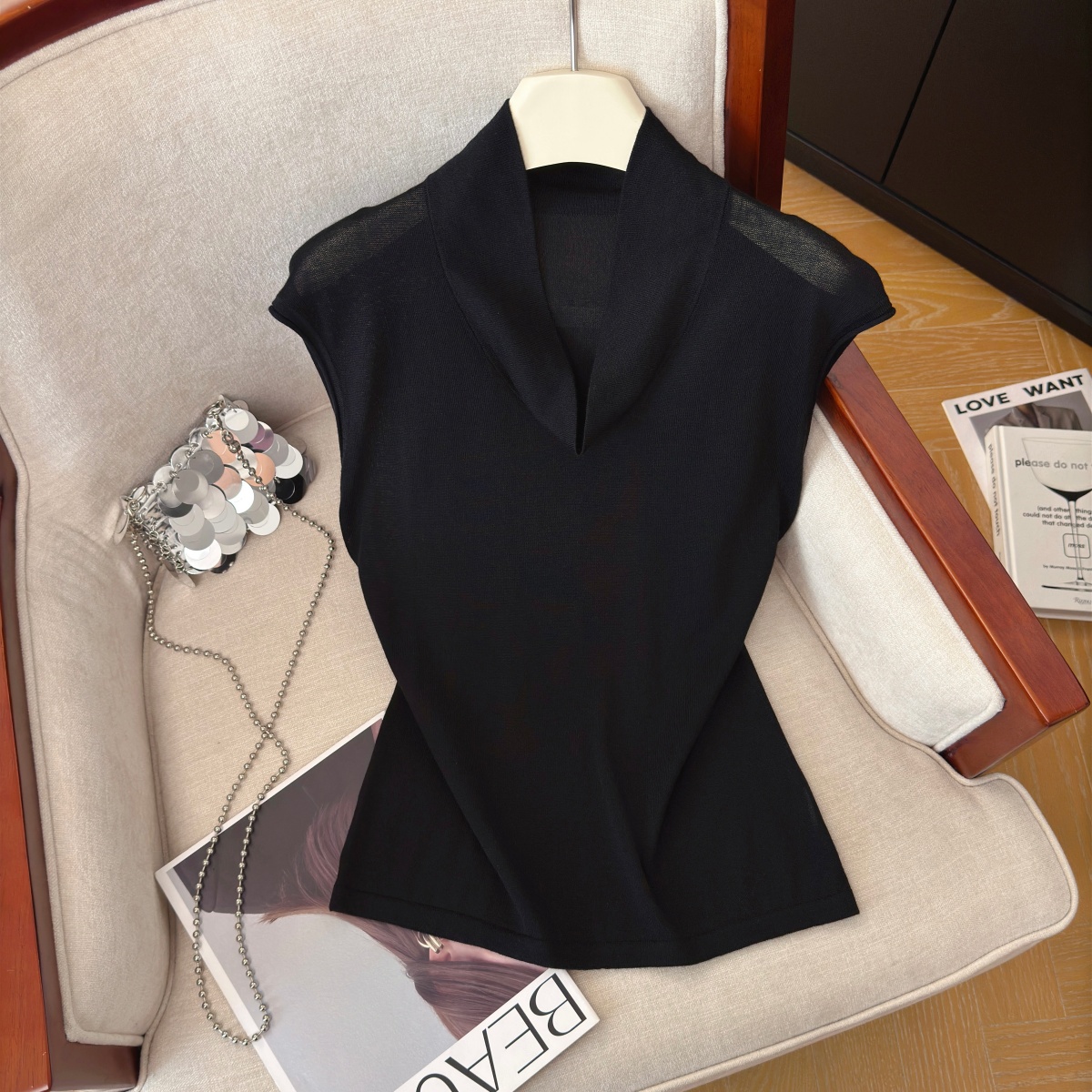 womens-summer-sleeveless-knit-top-korean-style-slimming-draped-neck-vest_3 Women's Summer Sleeveless Knit Top Korean Style Slimming Draped Neck Vest
